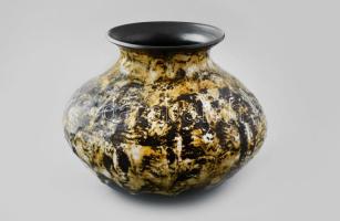 Bod Éva (1924-2004): Színes, csurgatott mázas váza. Nagy méretű, jelzett, hibátlan, d: 28 cm: 24 cm