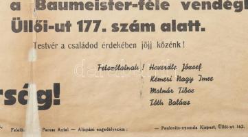 cca 1938 A Magyar Nemzeti Szocialista Párt által kiadott hirdetmény nyilaskeresztes nagygyűlésről, h...