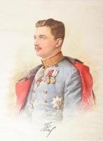 cca 1917 IV. Károly (1916-1918) magyar király és osztrák császár nagy méretű portréja Franz Horst grafikája nyomán, kiadja: Kriegshilfsbüro, kissé foltos, hullámos, 73×53 cm