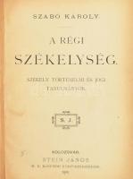 Szabó Károly: A régi székelység. Székely történelmi és jogi tanulmányok. Kolozsvár, 1890, Stein János, 2 sztl. lev.+ 222+(2) p. Átkötött félvászon-kötésben, kissé kopott borítóval, helyenként ceruzás aláhúzásokkal és bejegyzésekkel.