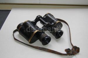 Régi német Rodenstock katonai látcső repedt jobb szemnél lévő lencsével és kopottas állapotban / Old Rodenstock military binoculars with one cracked lens