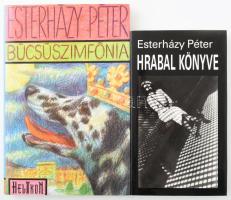 Esterházy Péter 2 műve:  Búcsúszimfónia. [A gabonakereskedő]. Komédia három felvonásban. Bp., 1994, Helikon. A borító illusztrációja Kemény György munkája. Első kiadás! Kiadói egészvászon-kötés, kiadói illusztrált papír védőborítóban, jó állapotban.;   Hrabal könyve.Bp.,1990,Magvető. Első kiadás! Kiadói egészvászon-kötés, kiadói papír védőborítóban.;