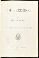 Klapka György: Emlékeimből. (Függelékül: Gróf Teleki László levelei). Bp., 1886, Franklin-Társulat, 1 t. (címkép) + VIII+626 p. Aranyozott gerincű könyvkötői félvászon-kötésben, márványozott lapélekkel, jó állapotban, egy-két foltos lappal.