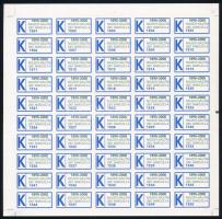 2001 1890-2000 Ragjegy kiállítás alkalmi &quot;K&quot; ragjegy teljes ívben / complate sheet of label