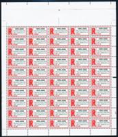 2001 1890-2000 Ragjegy kiállítás alkalmi ajánlási ragjegy teljes ívben / complate sheet of label