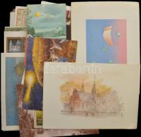 Egy doboz MODERN képeslap tétel: üdvözlő és művész motívumok / A box modern postcards: art and greeting motive postcards