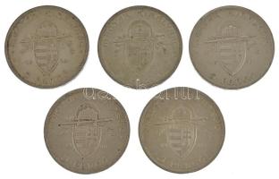 1938. 5P Ag "Szent István" (11x) T:AU-XF néhány darabon ph., patina / Hungary 1938. 5 Peng...