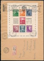 1938 Eucharisztikus blokk ajánlott Budapest helyi levélen / Mi block 3 on registered local cover