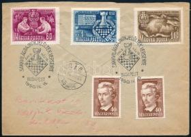 1950 Sakk sor ajánlott expressz levélen alkalmi bélyegzéssel / Mi 1092-1094 on registered express cover