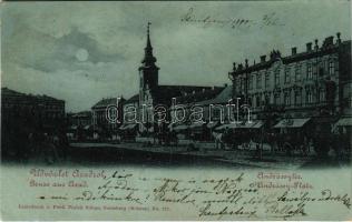 1900 Arad, Andrássy tér, piac, üzletek / square, market, shops (r)