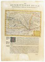 Magini, Giovanni Antonio: descrittione della Ungheria e della Transilvania. Megjelent: Geographie Universae... Venezia, 1596. Színezett rézmetszet, olasz nyelvű szöveggel. Térkép méret 173x125 mm, lapméret 21x29 cm Alul kissé foltos. / Engraved map of Hungary and Transylvania