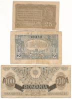 Románia / Német megszállás 1917. 25B 7 számjegyű sorszámmal + Románia 1920. 2L + 1947. 100L T:F,VG f...