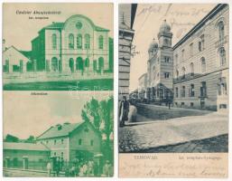 JUDAIKA - 4 db régi képeslap: Temesvár (Timisoara), Abaújszántó és Sátoraljaújhely zsinagógái és mun...