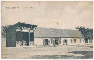 1915 Kovászi, Kovaszinc, Covasint; Motor állomás, kisvasút vasútállomás, Weisz Rudolf üzlete és saját kiadása / urban railway station, publishers shop (Rb)