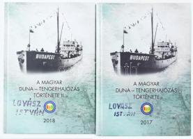 A magyar Duna-tengerhajózás története. I-II. köt. Főszerk.: Hadnagy Gábor. (DEDIKÁLT). Bp., 2017-2018, Magyar Tengerészek Egyesülete. Gazdag fekete-fehér képanyaggal illusztrált. Kiadói kartonált papírkötés. Mindkét kötetben a főszerkesztő, Hadnagy Gábor dedikációjával; az első kötetben számos további aláírással (A tengerhajózás vezetői és Tengerészek arcképcsarnoka részeknél szereplő személyektől).