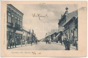 1905 Bacau, Bákó; Strada Mare / street, shops of La Plana de Aur, Angel Goldstein (EK)