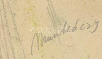 Munkácsy jelzéssel: Alakok. Ceruza, papír, lap széle sérült. Üvegezett fakeretben. 31x22 cm