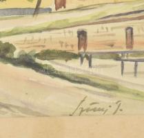 Szőnyi I. jelzéssel: Utcán. Akvarell, papír. Üvegezett fa keretben. 20,5x30 cm