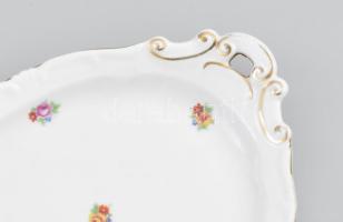 Zsolnay szendvicses tál, matricás virágmintával, jelzéssel, kopással, 44x16,5 cm
