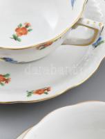 Herendi MF mintás teás készlet, hiányos, kézzel festett, jelzett. Sérülésekkel, fedél belseje hiányo...