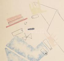 Vlagyimir Lebedev (1891-1967): Konstruktív szivarozó. Tus, akvarell, papír. Jelzés nélkül. Paszpartu...