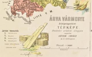 Hátsek Ignác (1827-1902): Árva vármegye közigazgatási térképe, rajta: Alsókubin, Námesztó és más tel...