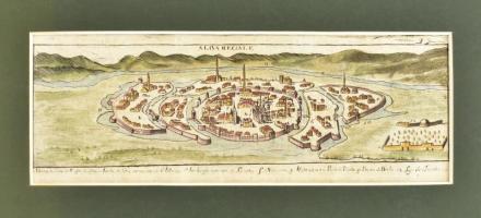 1713 Alphonsus Lasor a Varea: Székesfehérvár / Stuhlweissenburg / Alba Regale Színezett rézmetszet. Paszpartuban 21x7 cm