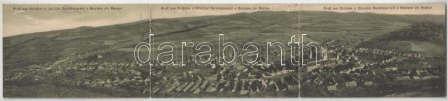 1918 Berethalom, Birthälm, Biertan; 3-részes kinyitható panorámalap / 3-tiled folding panoramacard