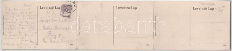 1918 Berethalom, Birthälm, Biertan; 3-részes kinyitható panorámalap / 3-tiled folding panoramacard