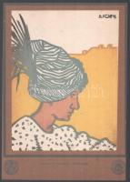 Gróf Zichy István (1879-1951): Parisienne. Színes linómetszet, papír. Megjelent 1911-ben, a Művészház (Művészeti Egyesület) által kiadott, Modern Magyar Képtár c. mappában. Kissé foltos, a lap széle vágott, 23x17,5 cm