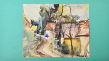Gémes Éva (1925-): Utca. Akvarell, papír, jelzett, kartonra kasírozva. 22,5×27,5 cm