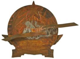 1950. Rákosi-címeres zománcozott vasutas sapkajelvény (51x49mm) T:AU,XF / Hungary ~1950. Enamelled r...