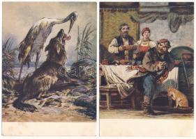 10 db MODERN orosz Mikhail Taranov grafikai állatmesék képeslap tokban / 10 modern Russian Mikhail T...