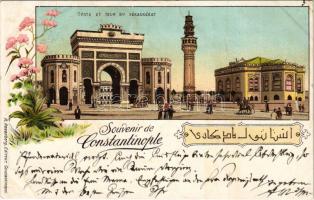 1898 (Vorläufer) Constantinople, Istanbul; Porte et Tour du Séraskérat / Beyazit tower and gate. R. Rosenberg Art Nouveau, floral, litho (EK)