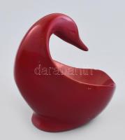 Zsolnay kacsa figurális névjegykártya tartó. Formába öntött fehércserép, ökörvér színű eozinmázzal b...