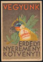 1941 Vegyünk erdélyi nyereménykötvényt! reklámcédula, szign. Richter A., apró szakadással, 12,5x8,5 cm