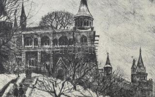 Élesdy István (1912-1987): Halászbástya. Rézkarc, papír, jelzett, paszpartuban, paszpartu foltos. 40...