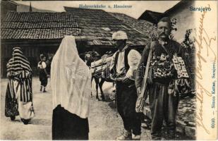 1904 Sarajevo, Holzverkäufer und Hausierer. Simon Kattan / Wood sellers and peddlers, market (fl) + &quot;K. und k. Milit. Post Sarajevo&quot;