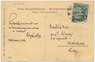 1913 Kolomyia, Kolomyja, Kolomyya, Kolomea; Rynek / square, urban railway, train (crease)