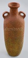Pesthidegkúti zsugorított mázas váza. Tervező: Csizmadia Margit (1925-1991). Színes mázakkal festett kerámia, hibátlan, jelzés nélkül, m: 36 cm