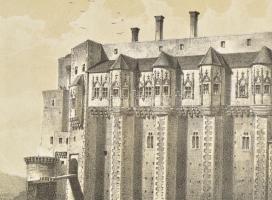 cca 1850 Vajda-hunyad vára, Erdély (Vajdahunyad). Litográfia, papír, Reiffenstein és Rosch, Bécs. 18...