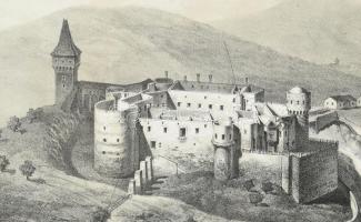 cca 1850 Vajda-hunyad vára, Erdély (Vajdahunyad). Litográfia, papír, Reiffenstein és Rosch, Bécs. 18...
