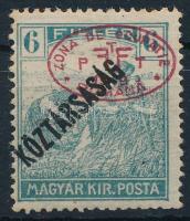 Debrecen I. 1919 Arató/Köztársaság 6f / Mi 47 with shifted overprint. Signed: Bodor