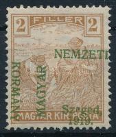 Szeged 1919 Arató 2f elcsúszott felülnyomással / Mi 6 with shifted overprint. Signed: Bodor