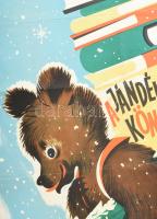 1957 Ajándékozzon könyvet, plakát, hajtva, Bócz István grafikája, hajtásnyomokkal, 82×57 cm