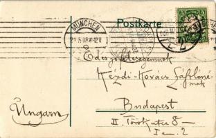 1908 München, Munich; Isarthor. Art Nouveau, litho s: Carl Kunst - Kézdi-Kovács László festőművész l...