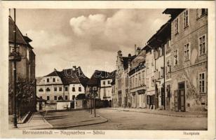 1915 Nagyszeben, Hermannstadt, Sibiu; Huetplatz / Huet tér, Wilhelm Binder üzlete. Kiadja EMil Fischer / square, shops + tábori posta