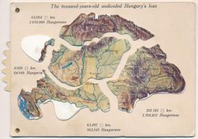 Az ezeréves egységes Magyarország - mechanikus térképes irredenta lap az elszakított területekkel. M...