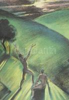 Ruzicskay György (1896-1993): Hajnal. Színezett algráfia, papír, jelzett. Számozott (62/100). Üvegez...