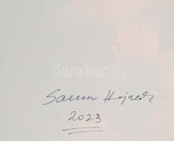 Samu Hajnalka (?-): Little blue. Akril, vászon. Jelzett a hátoldalán. 55x46 cm